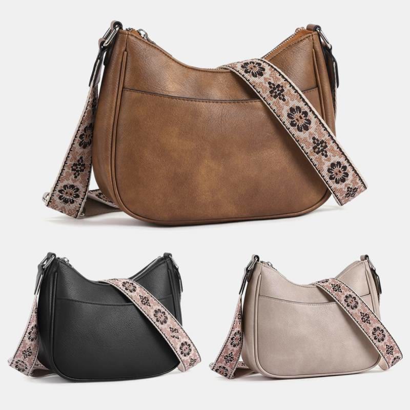 Vintage Hobo Bag Umhängetasche aus veganem Leder mit breiten Riemen für Damen