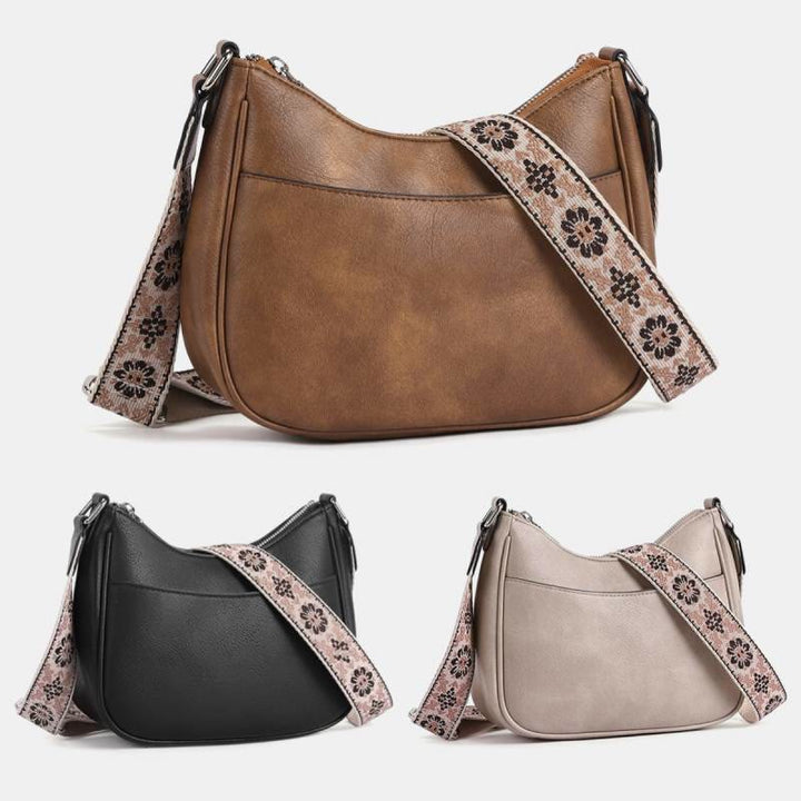 Vintage Hobo Bag Umhängetasche aus veganem Leder mit breiten Riemen für Damen