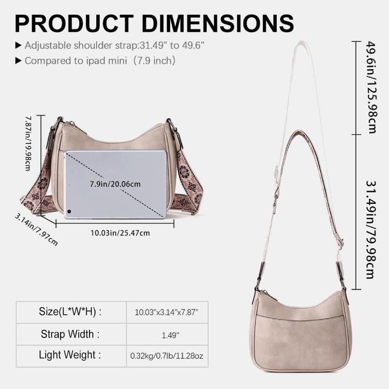 Vintage Hobo Bag Umhängetasche aus veganem Leder mit breiten Riemen für Damen