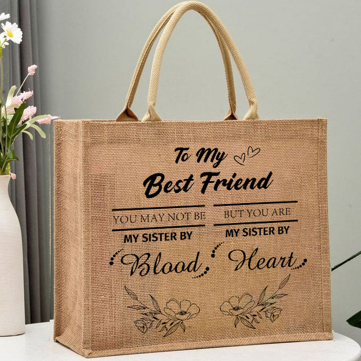TO MY BEST FRIEND Print Jute Tote Geldbörsen Große Strandtasche Stroh Sackleinen Tasche