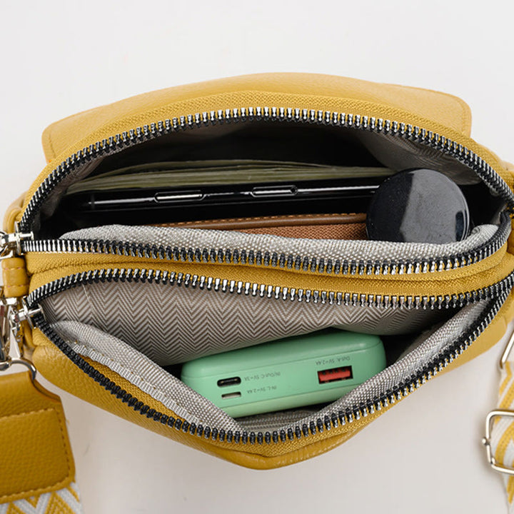 Handytasche aus Kunstleder mit Doppelreißverschluss und breitem Hobo-Riemen