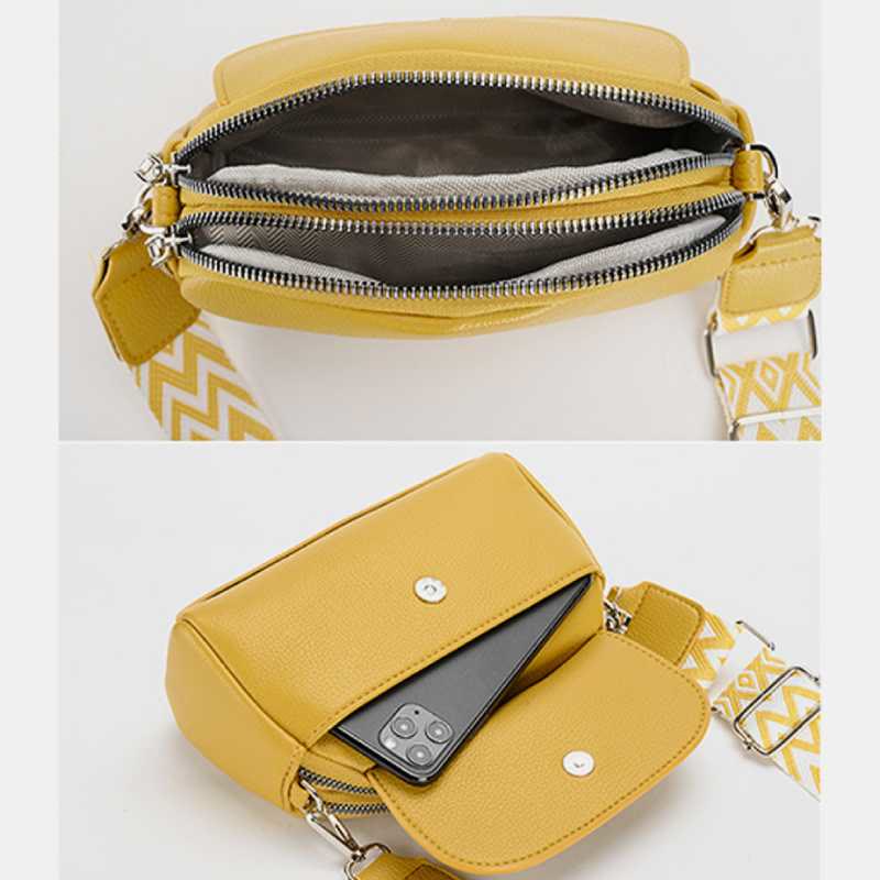 Handytasche aus Kunstleder mit Doppelreißverschluss und breitem Hobo-Riemen