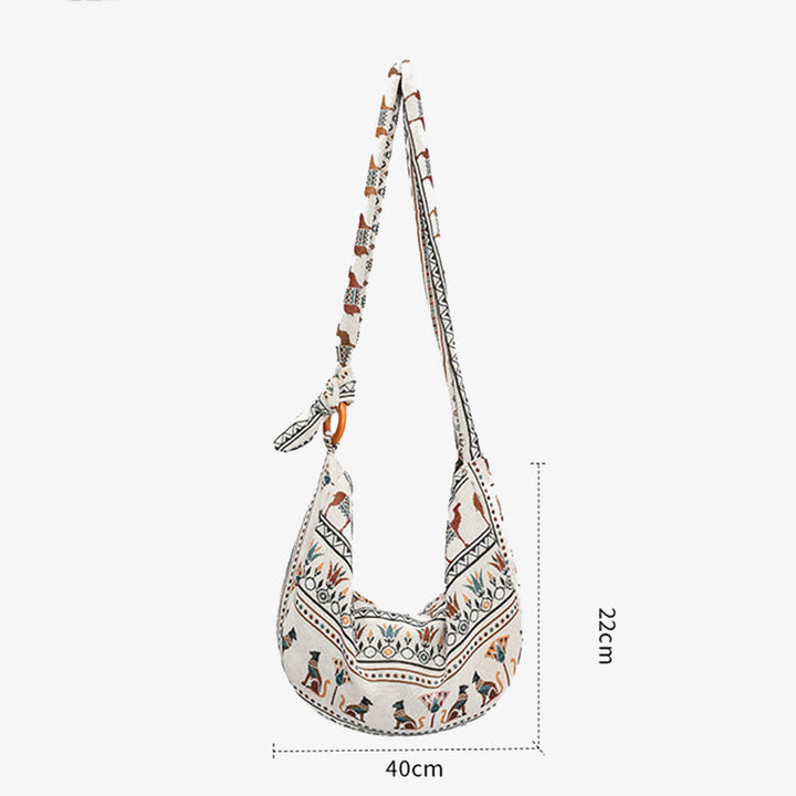 Umhängetasche im Boho-Stil, Vintage-Hobo-Tasche aus Segeltuch
