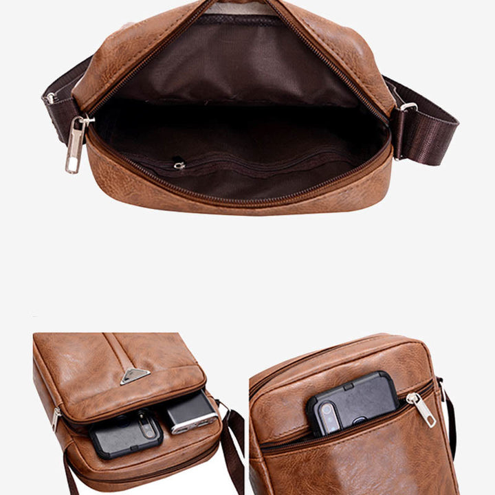 Kleine Umhängetasche für Herren im Retro-Stil, veganes Leder, Messenger-Tasche