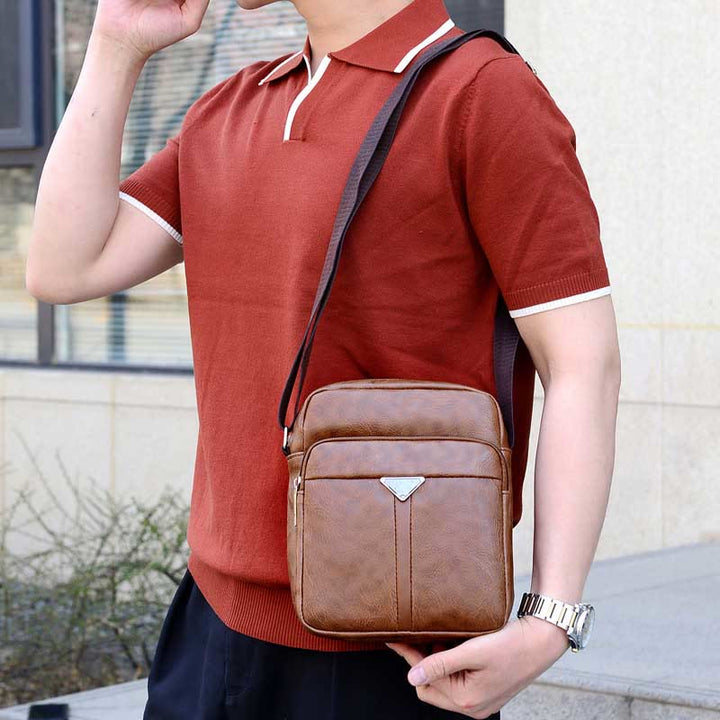 Kleine Umhängetasche für Herren im Retro-Stil, veganes Leder, Messenger-Tasche