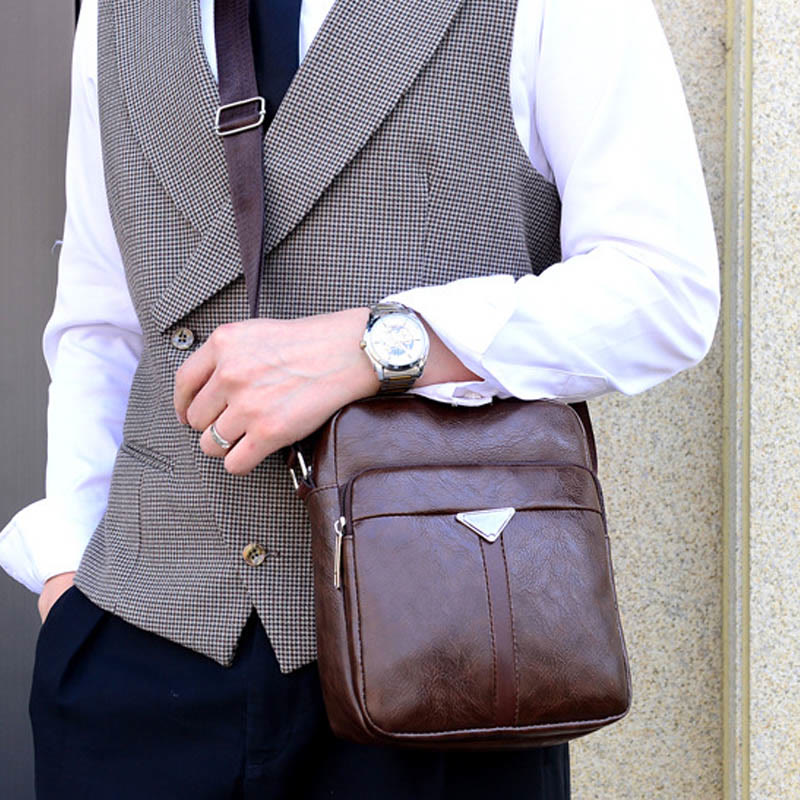 Kleine Umhängetasche für Herren im Retro-Stil, veganes Leder, Messenger-Tasche