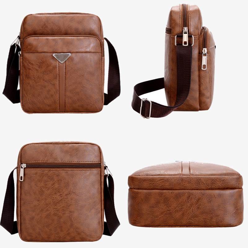 Kleine Umhängetasche für Herren im Retro-Stil, veganes Leder, Messenger-Tasche