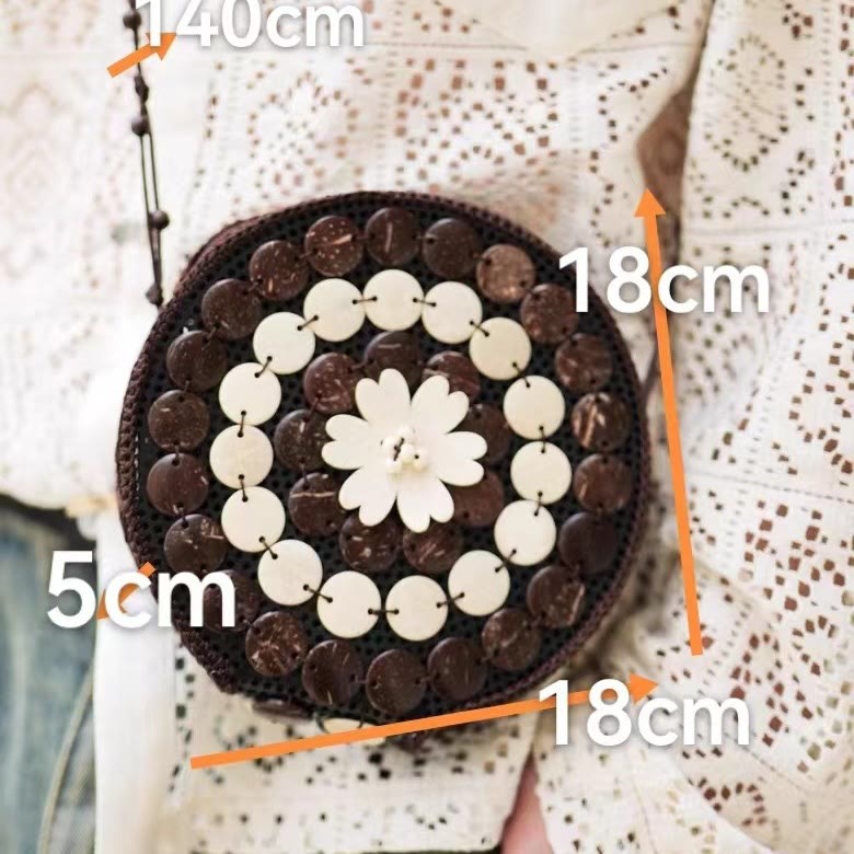 Handgemachte Kokosnussschale gewebte Telefontasche Floral Beach Party Crossbody Geldbörse