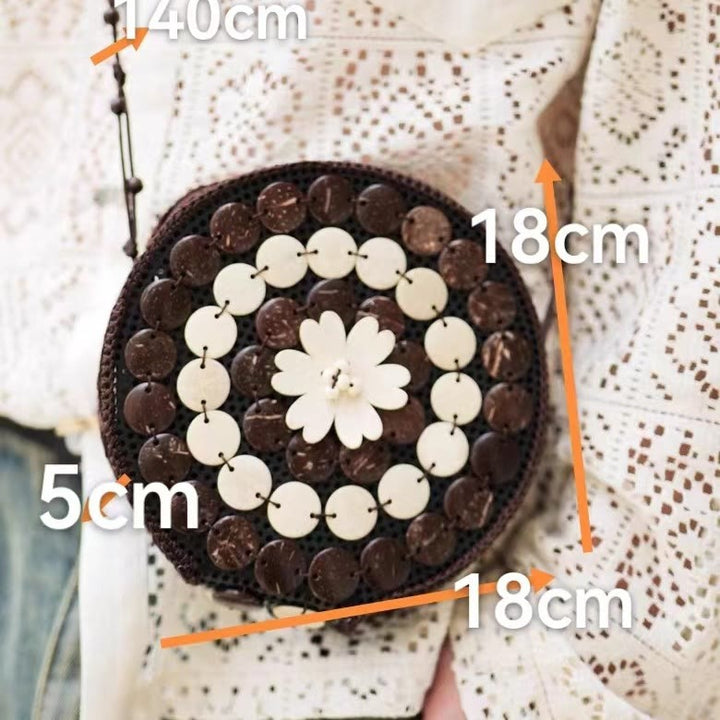 Handgemachte Kokosnussschale gewebte Telefontasche Floral Beach Party Crossbody Geldbörse