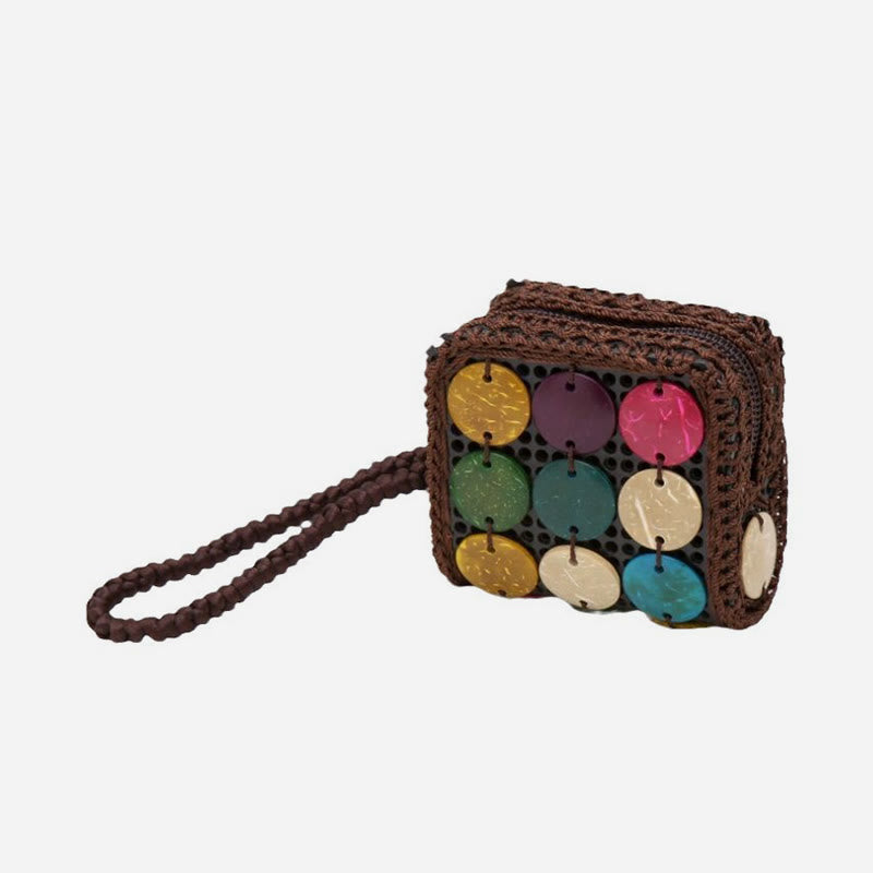 Münzgeldbörse aus Kokosnussschale für Damen, im Boho-Stil, Kleingeldbeutel, Mini-Geldbörse