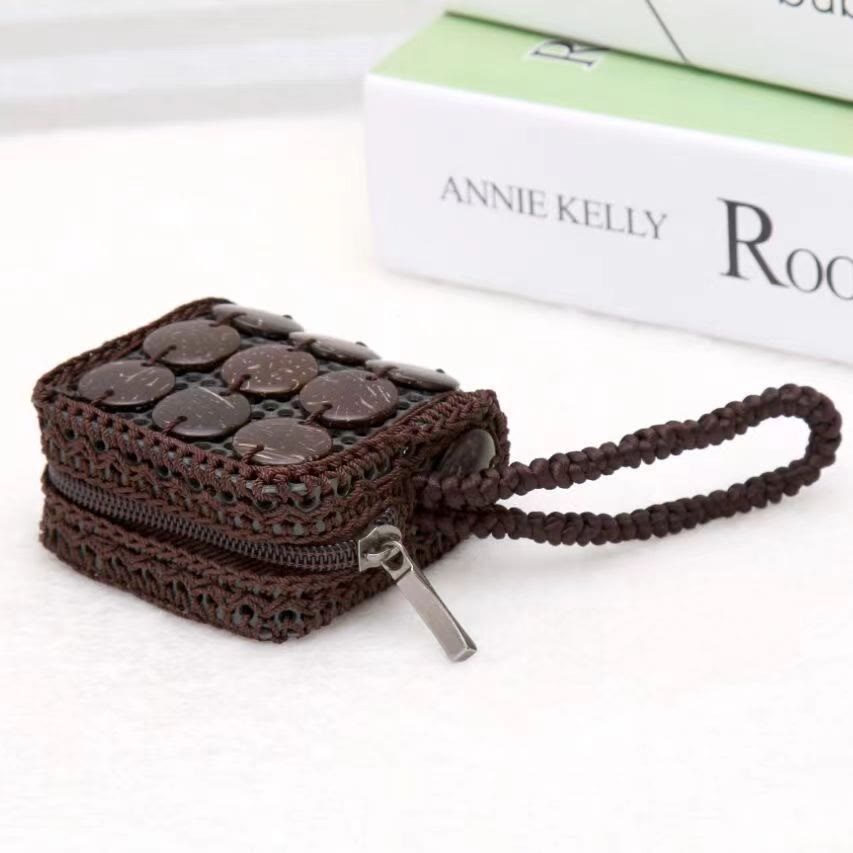 Münzgeldbörse aus Kokosnussschale für Damen, im Boho-Stil, Kleingeldbeutel, Mini-Geldbörse