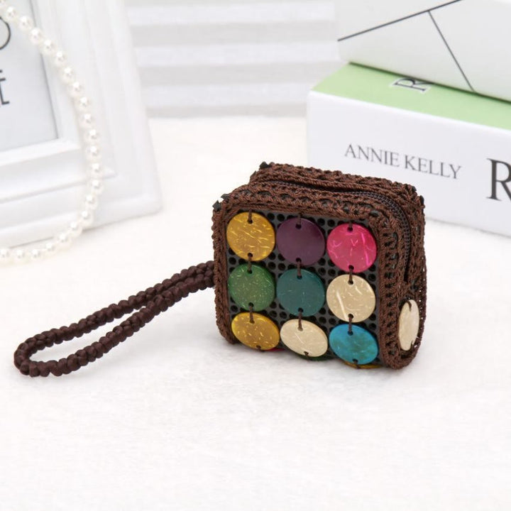 Münzgeldbörse aus Kokosnussschale für Damen, im Boho-Stil, Kleingeldbeutel, Mini-Geldbörse