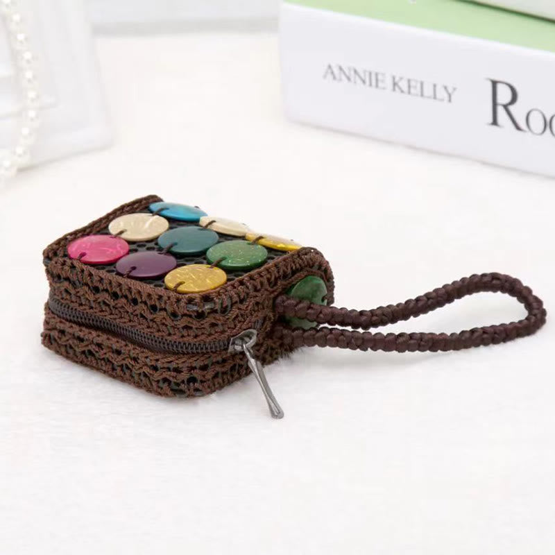 Münzgeldbörse aus Kokosnussschale für Damen, im Boho-Stil, Kleingeldbeutel, Mini-Geldbörse