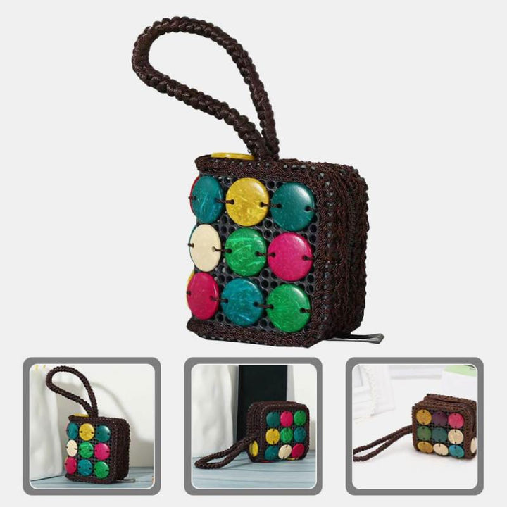 Münzgeldbörse aus Kokosnussschale für Damen, im Boho-Stil, Kleingeldbeutel, Mini-Geldbörse