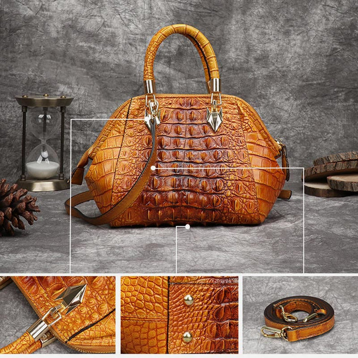 Handtasche aus echtem Leder mit Alligator-Print, Henkeltasche oben und Umhängegurt