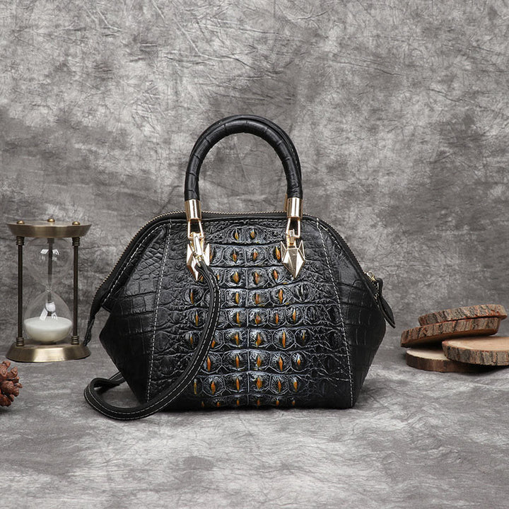 Handtasche aus echtem Leder mit Alligator-Print, Henkeltasche oben und Umhängegurt