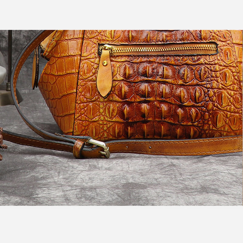 Handtasche aus echtem Leder mit Alligator-Print, Henkeltasche oben und Umhängegurt