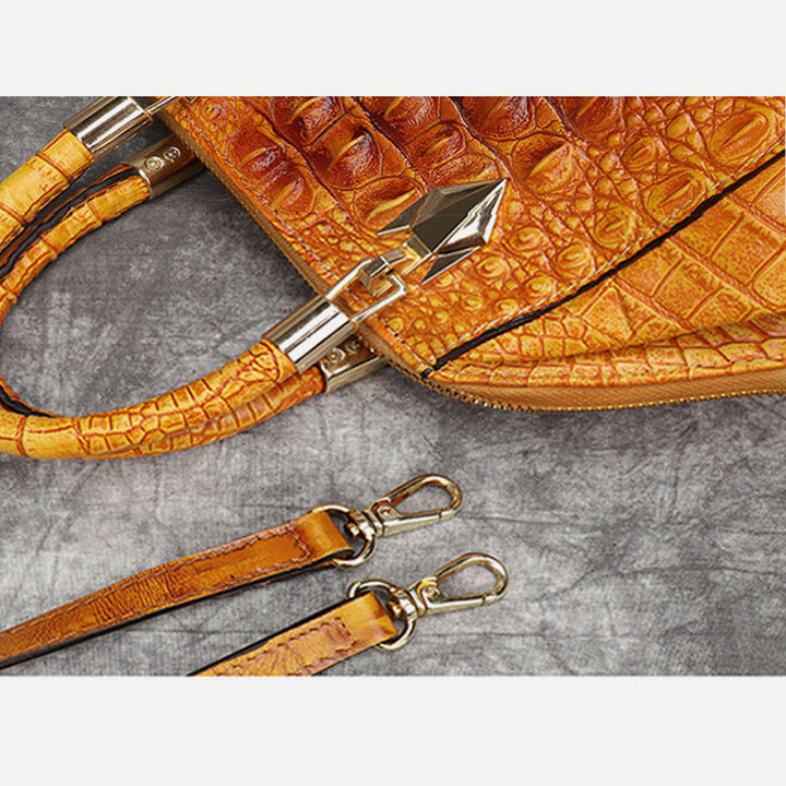Handtasche aus echtem Leder mit Alligator-Print, Henkeltasche oben und Umhängegurt