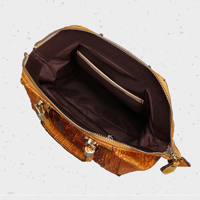 Handtasche aus echtem Leder mit Alligator-Print, Henkeltasche oben und Umhängegurt