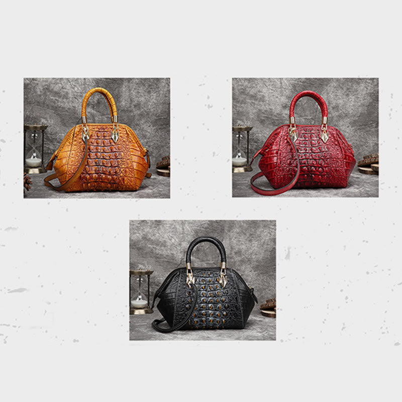 Handtasche aus echtem Leder mit Alligator-Print, Henkeltasche oben und Umhängegurt