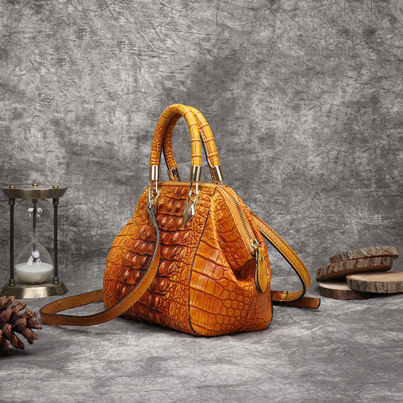 Handtasche aus echtem Leder mit Alligator-Print, Henkeltasche oben und Umhängegurt