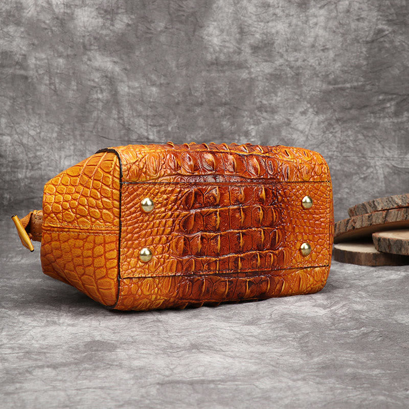 Handtasche aus echtem Leder mit Alligator-Print, Henkeltasche oben und Umhängegurt