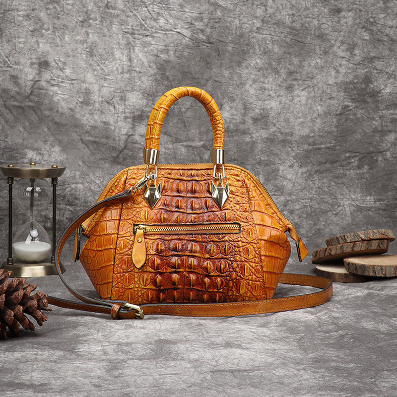 Handtasche aus echtem Leder mit Alligator-Print, Henkeltasche oben und Umhängegurt