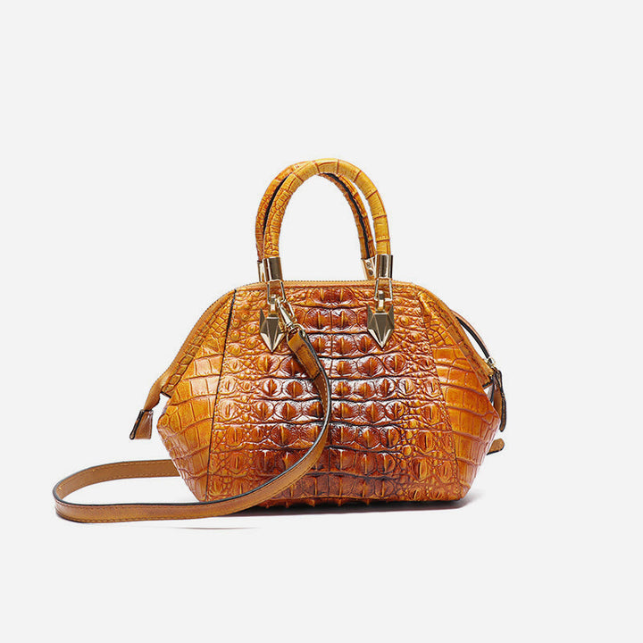 Handtasche aus echtem Leder mit Alligator-Print, Henkeltasche oben und Umhängegurt