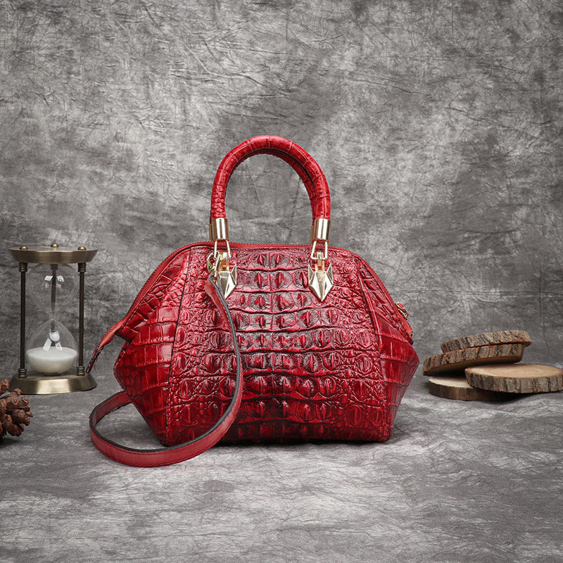 Handtasche aus echtem Leder mit Alligator-Print, Henkeltasche oben und Umhängegurt