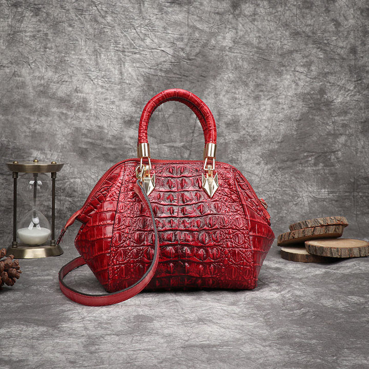 Handtasche aus echtem Leder mit Alligator-Print, Henkeltasche oben und Umhängegurt