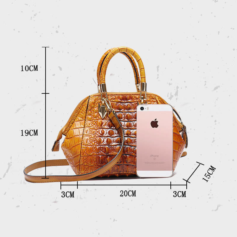 Handtasche aus echtem Leder mit Alligator-Print, Henkeltasche oben und Umhängegurt