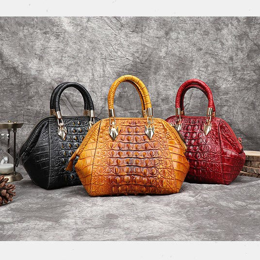 Handtasche aus echtem Leder mit Alligator-Print, Henkeltasche oben und Umhängegurt