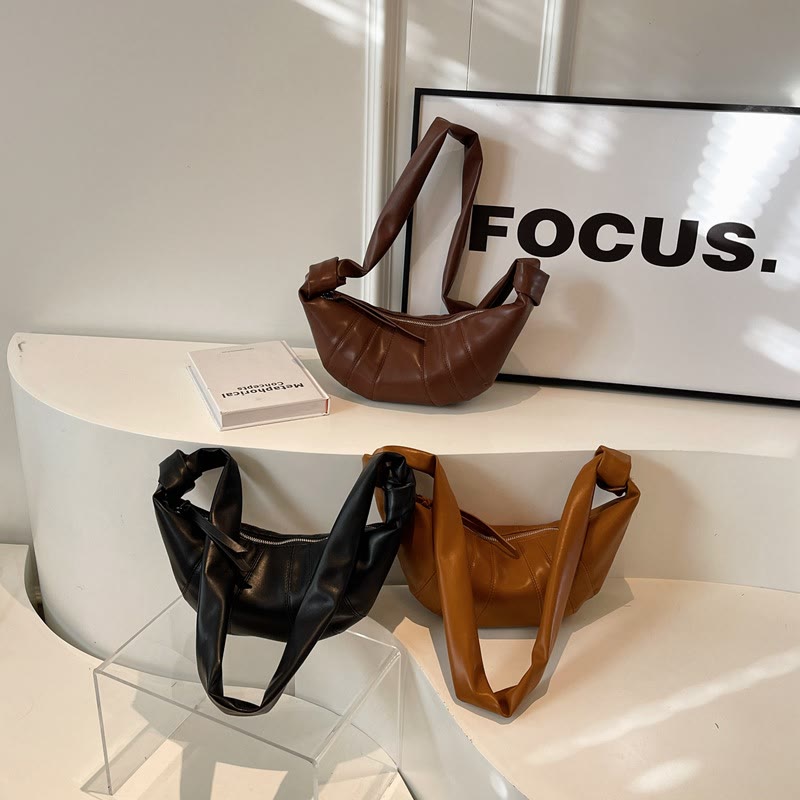 Kreative Croissant-Tasche aus Kunstleder, weiche Hobo-Tasche, Umhängetasche für Damen