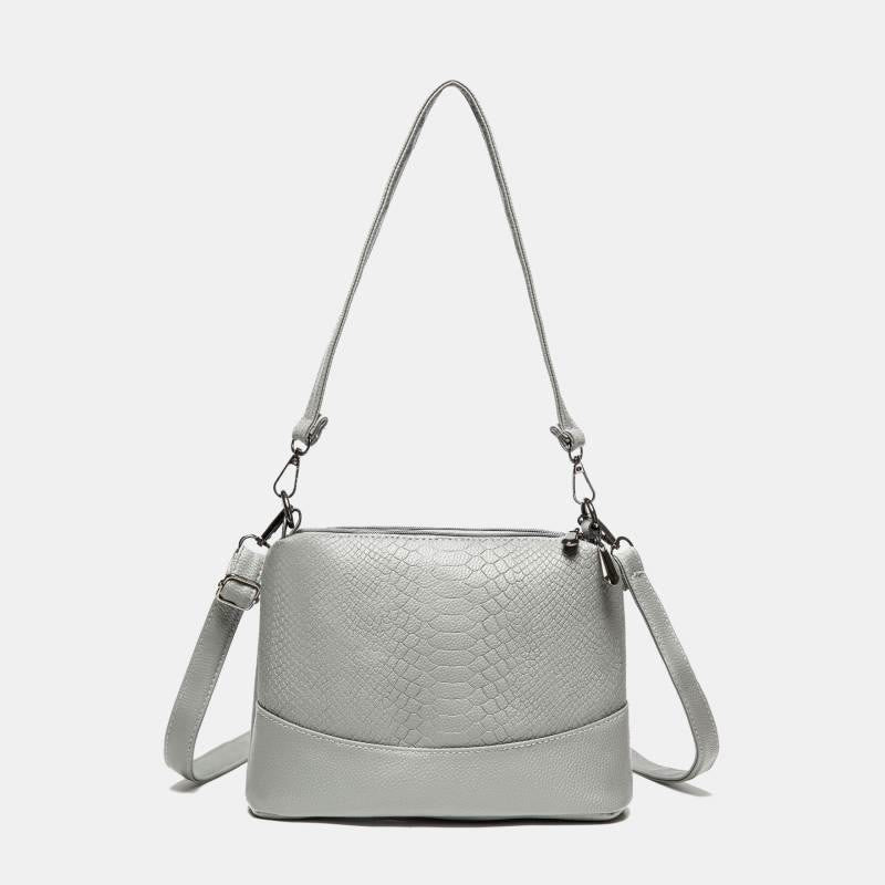 Umhängetasche mit drei Fächern für Damen, Beuteltasche aus veganem Leder