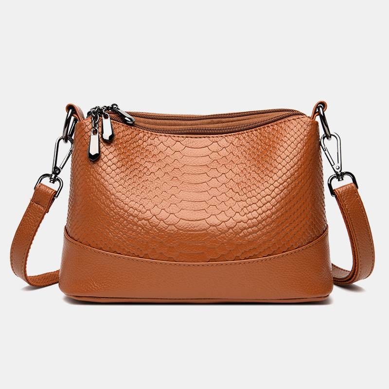 Umhängetasche mit drei Fächern für Damen, Beuteltasche aus veganem Leder