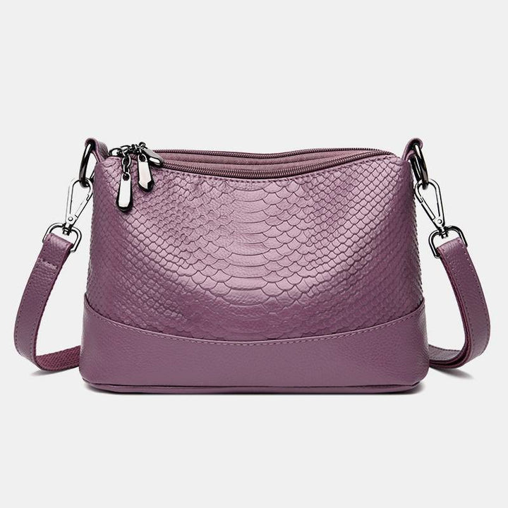 Umhängetasche mit drei Fächern für Damen, Beuteltasche aus veganem Leder
