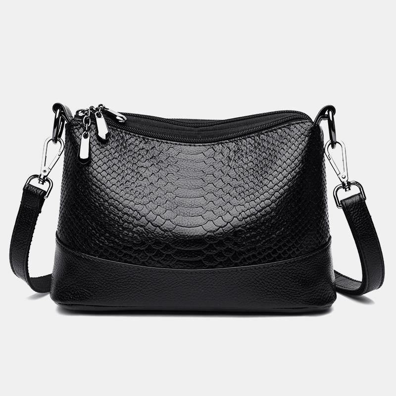 Umhängetasche mit drei Fächern für Damen, Beuteltasche aus veganem Leder