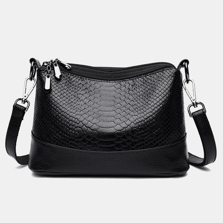 Umhängetasche mit drei Fächern für Damen, Beuteltasche aus veganem Leder