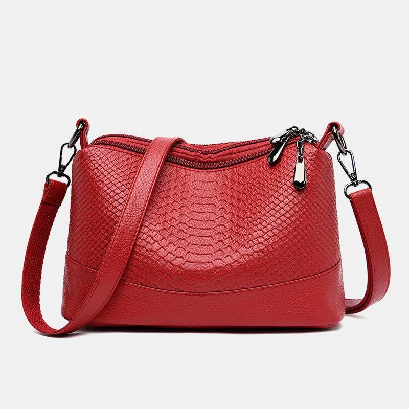 Umhängetasche mit drei Fächern für Damen, Beuteltasche aus veganem Leder