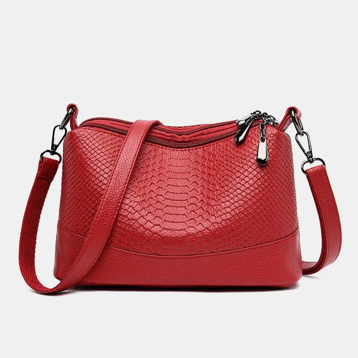 Umhängetasche mit drei Fächern für Damen, Beuteltasche aus veganem Leder