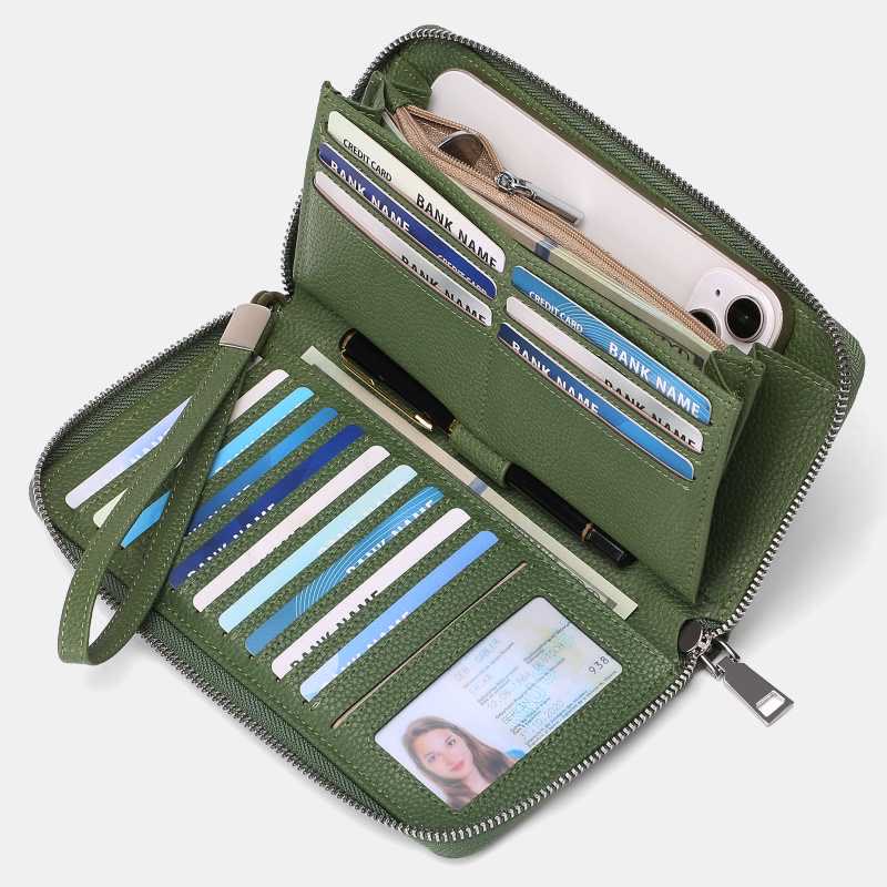RFID-Geldbörse für Damen, große Kapazität, Waffenfächer, Ledergeldbörse