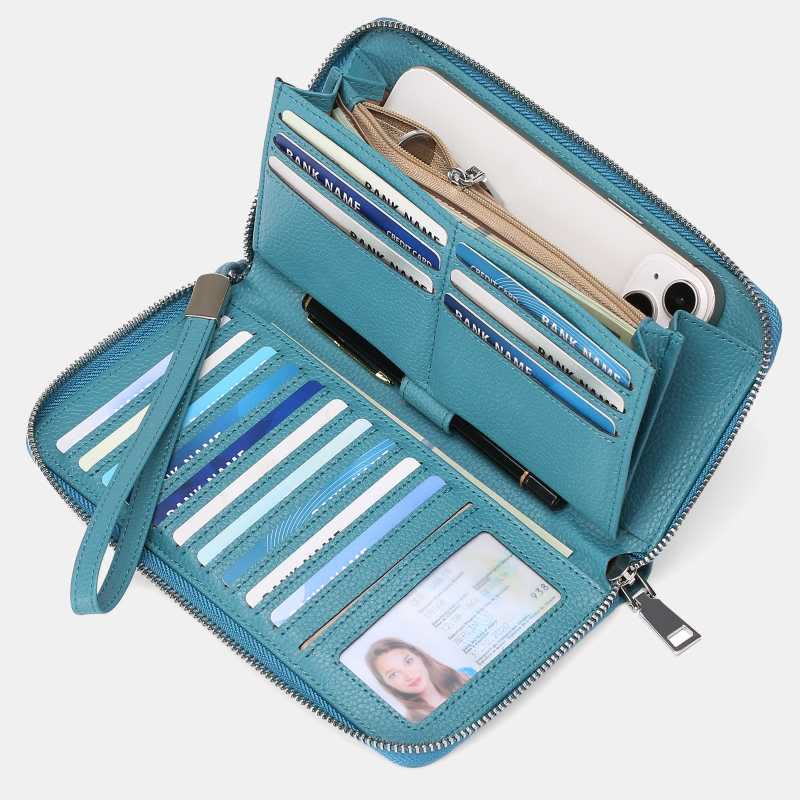 RFID-Geldbörse für Damen, großes Fassungsvermögen, Kartenfächer, Ledergeldbörse - Himmelblau - image 21
