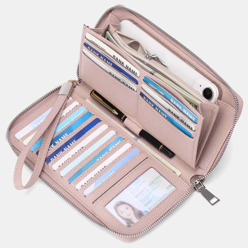RFID-Geldbörse für Damen, große Kapazität, Waffenfächer, Ledergeldbörse
