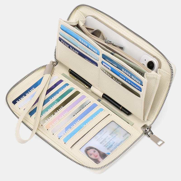 RFID-Geldbörse für Damen, große Kapazität, Waffenfächer, Ledergeldbörse