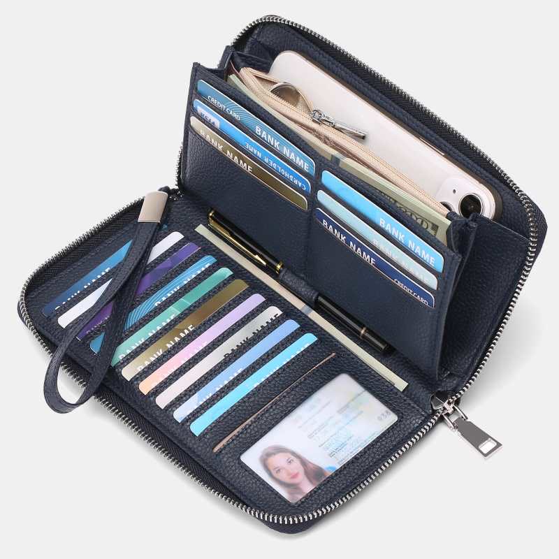 RFID-Geldbörse für Damen, großes Fassungsvermögen, Kartenfächer, Ledergeldbörse - Mitternachtsblau - image 25