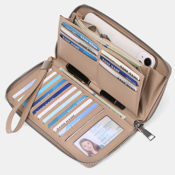 RFID-Geldbörse für Damen, große Kapazität, Waffenfächer, Ledergeldbörse