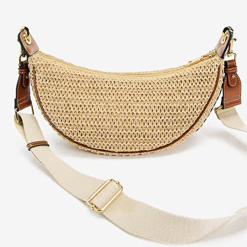 Strohgewebte Tasche, Hobo-Tasche, Umhängetasche, Schultertasche für Damen