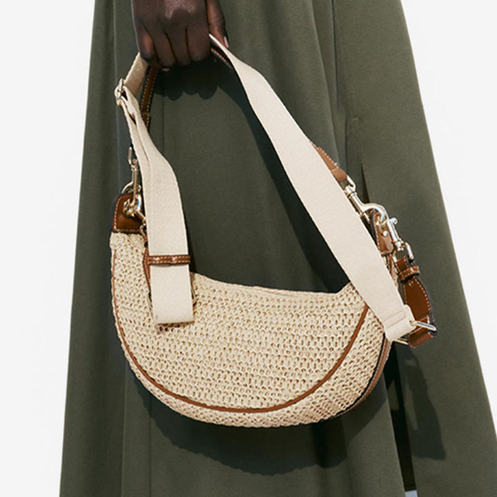 Strohgewebte Tasche, Hobo-Tasche, Umhängetasche, Schultertasche für Damen