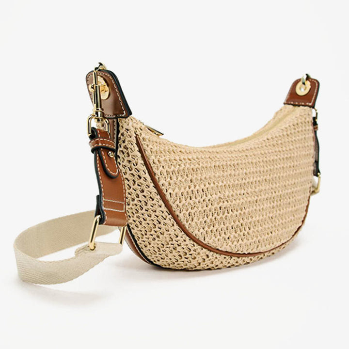 Strohgewebte Tasche, Hobo-Tasche, Umhängetasche, Schultertasche für Damen