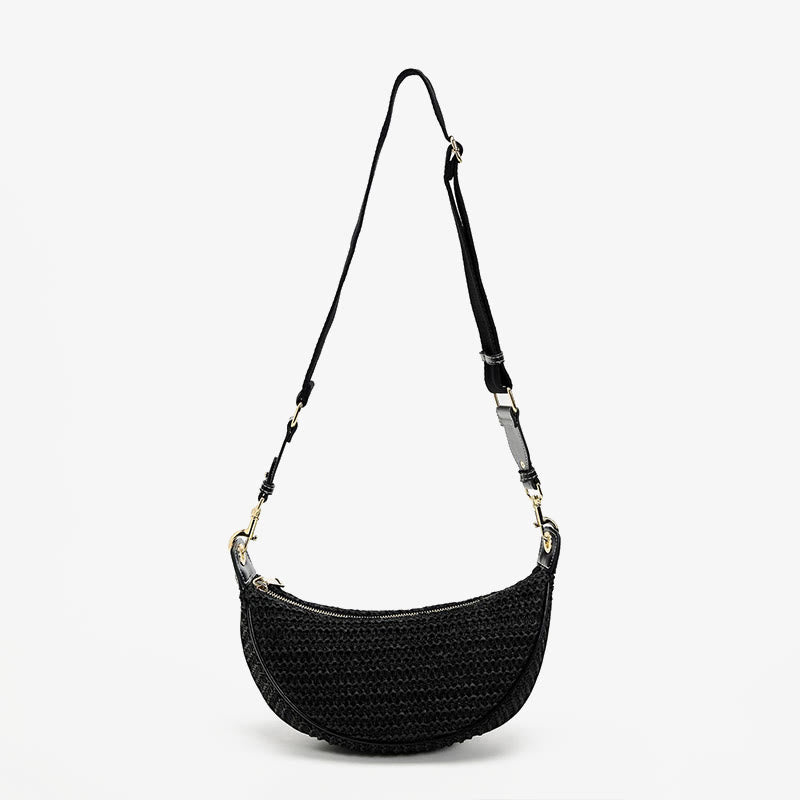 Strohgewebte Tasche, Hobo-Tasche, Umhängetasche, Schultertasche für Damen